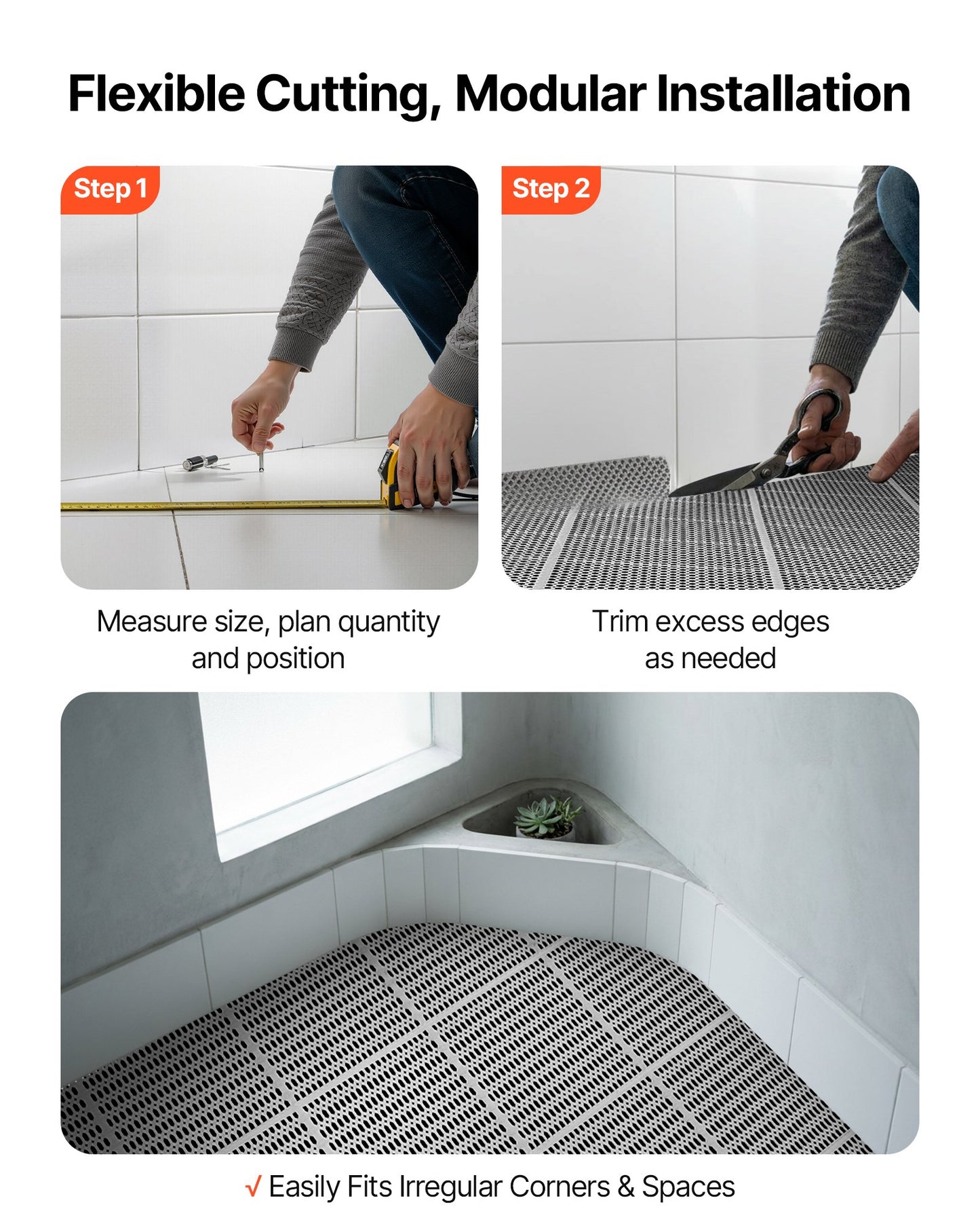 Black Drainage Floor Mat 3x50 Ft Waterproof Non Slip Water Drainage Roll for Wet Areas