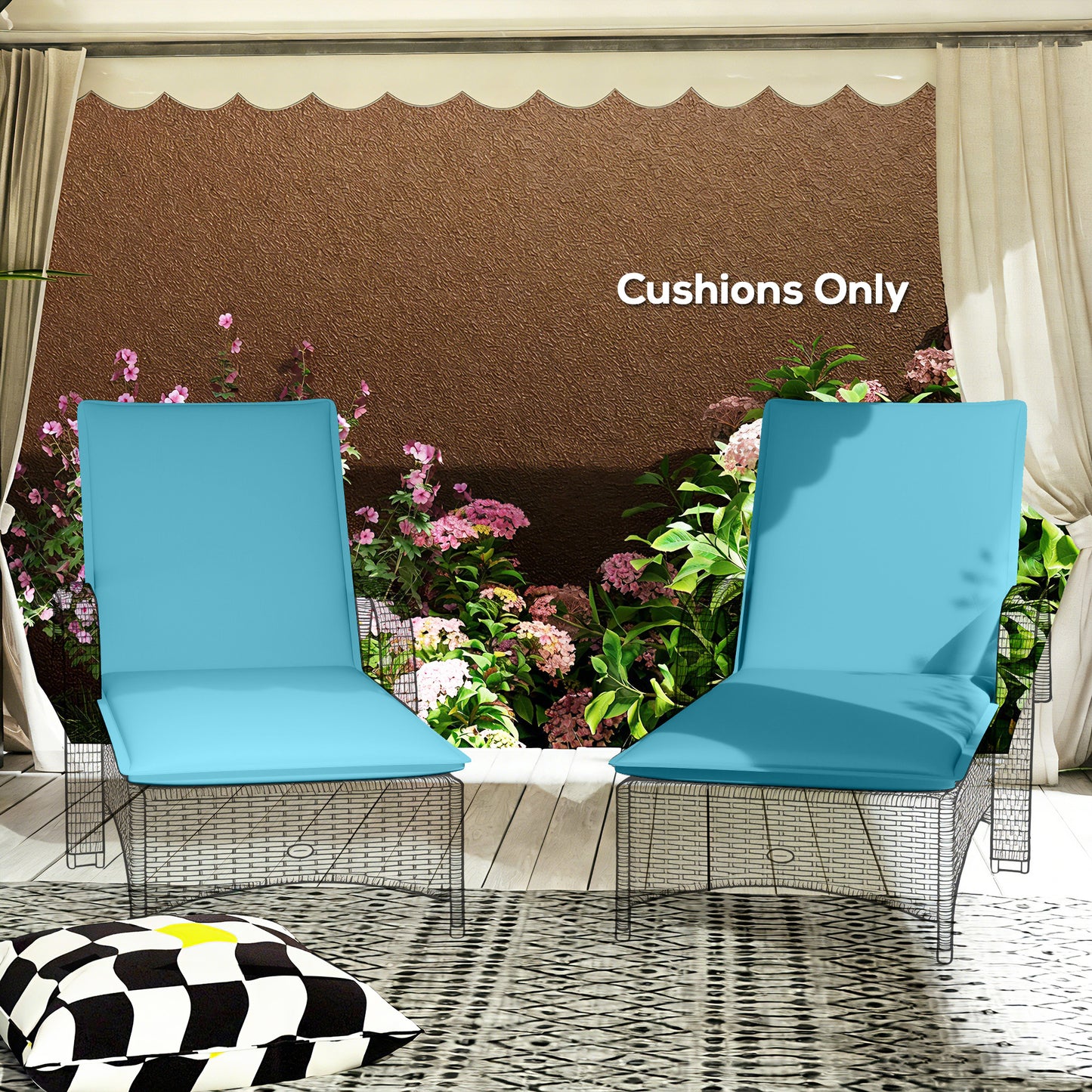 Foldable Chaise Lounge Cushions Set of 2 - Light Blue