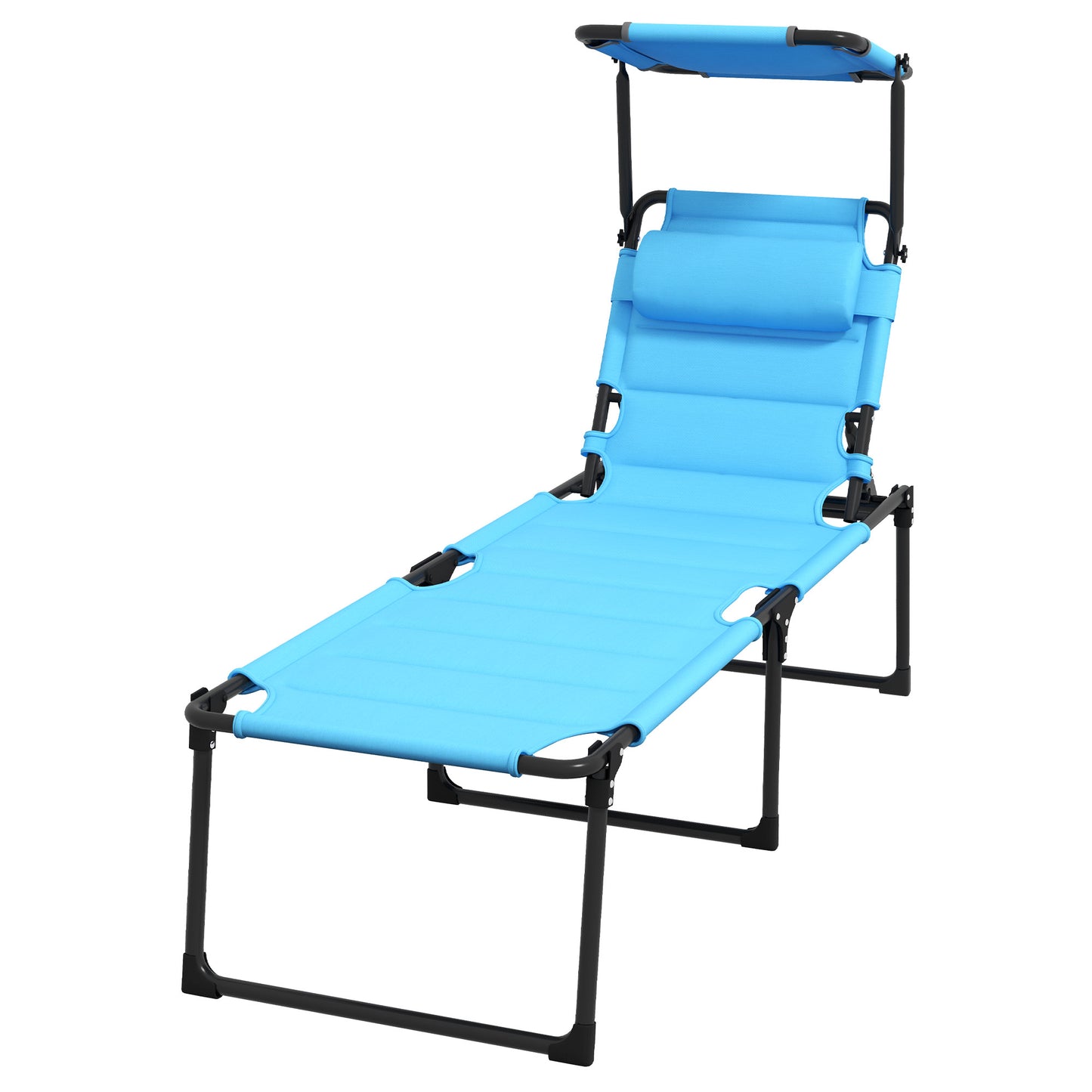 Adjustable Folding Lounge Chair with Sun Shade - Light Blue
