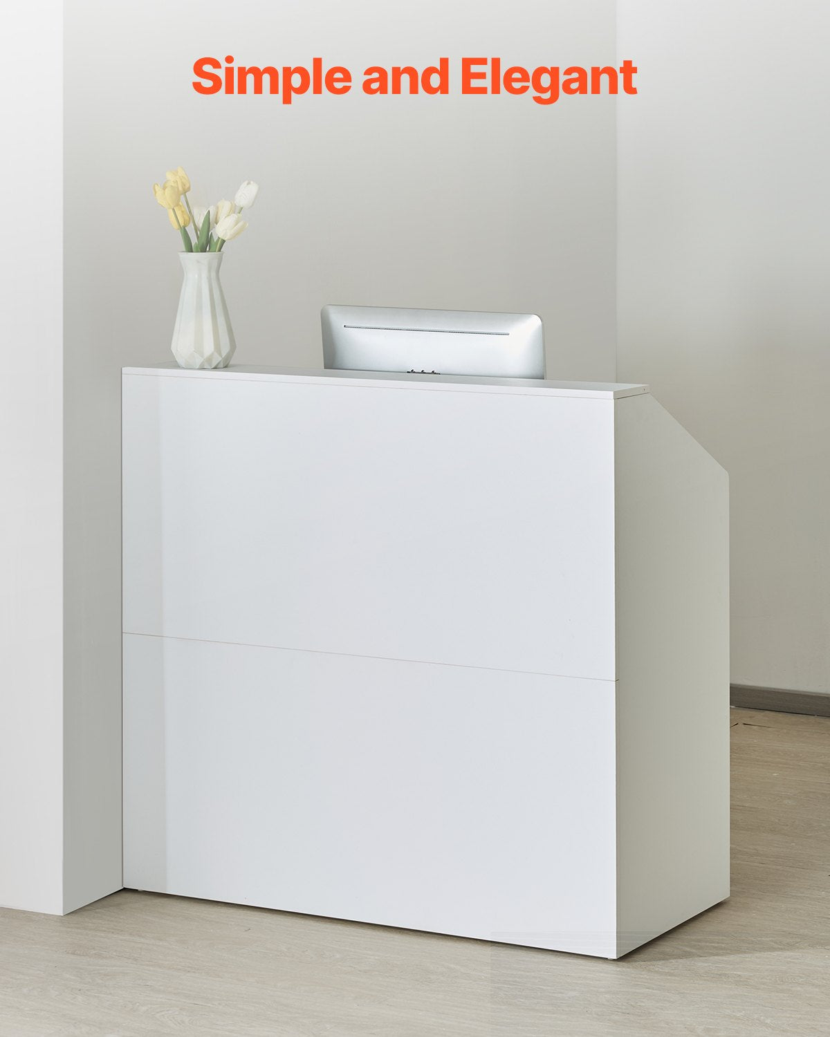 Reception Desk - 46 Inch Rectangular Front Counter Table in White