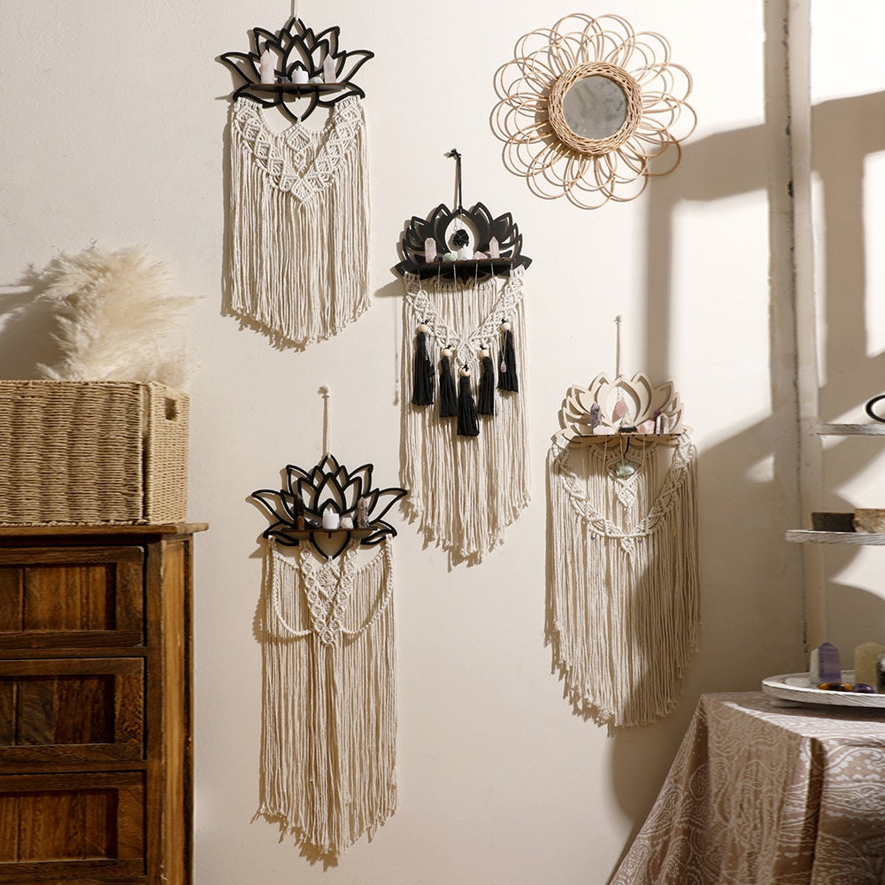 Bohemian Tassel Wall Hanging with Handwoven Lotus Design - Cotton Home Decor