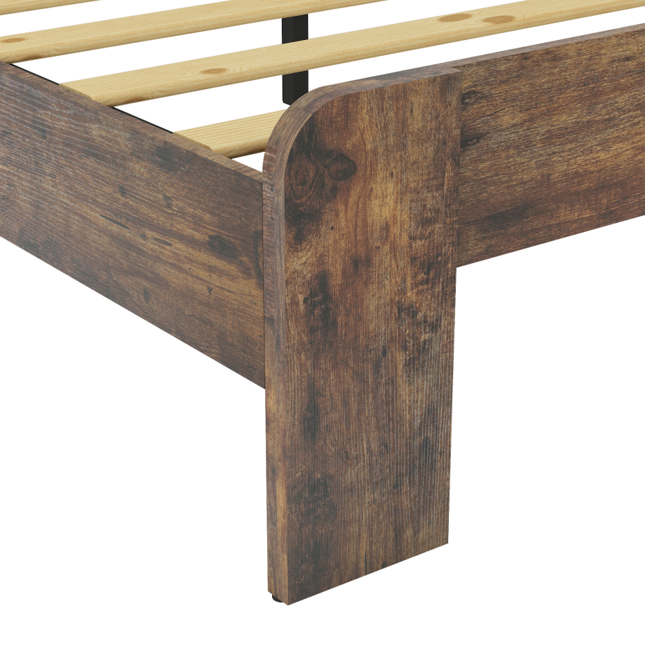 Full Wood Platform Bed Frame with Underbed Storage - Dark Brown