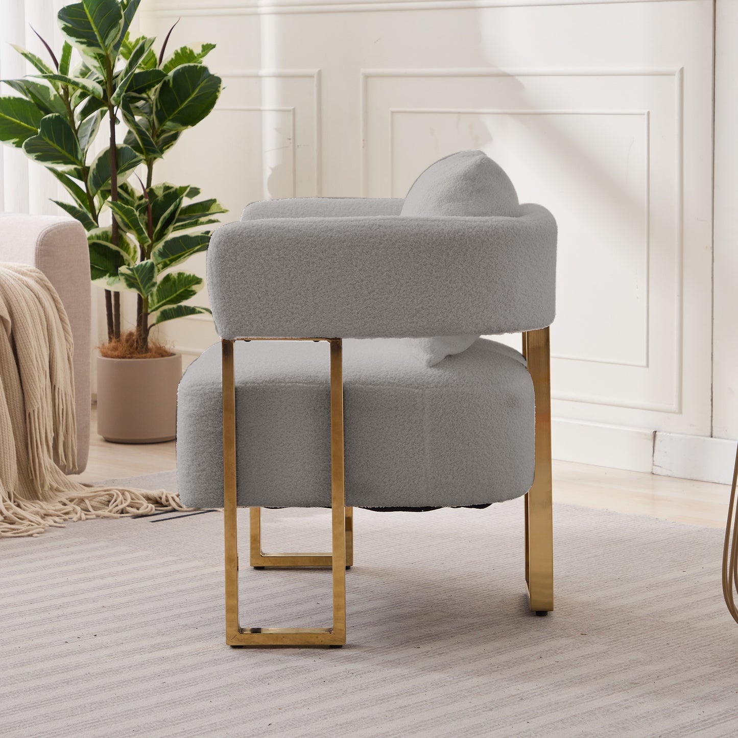 Modern Decorative Chair with Gold Metal Legs - Grey