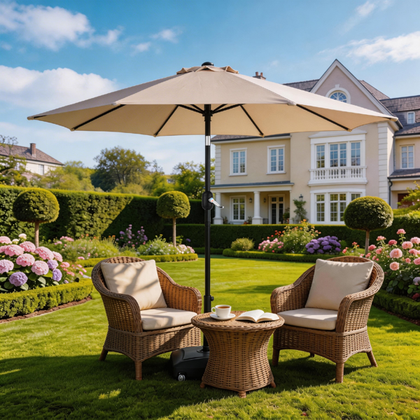 9ft Patio Umbrella with Crank & Tilt - Beige Market Umbrella