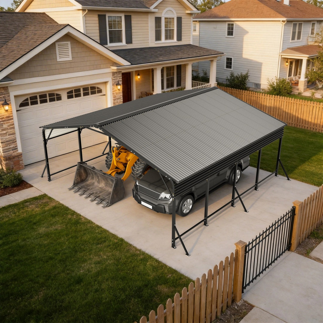 Heavy Duty Galvanized Steel Carport Canopy with Waterproof Roof - Large Capacity Shelter