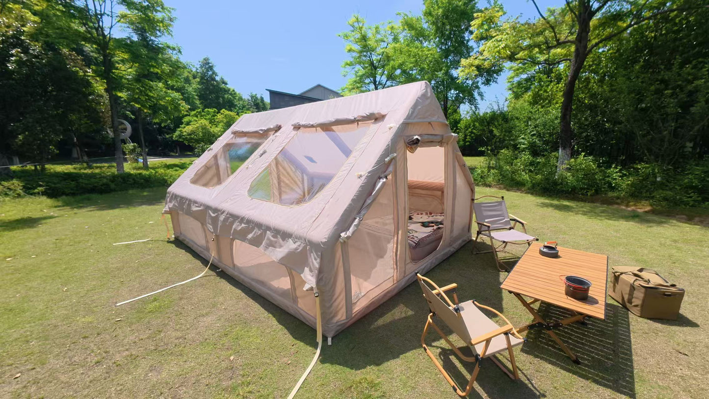 Inflatable Camping Tent - 9.8x13ft Waterproof Glamping Tent for 7-8 People - Beige