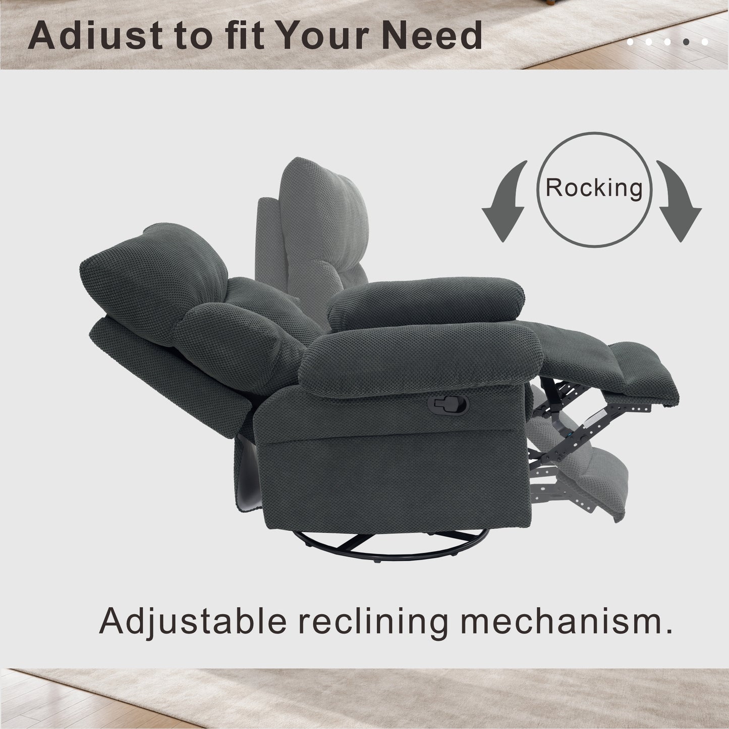 Modern Swivel Rocker Recliner Chair - Dark Gray Fabric Armchair