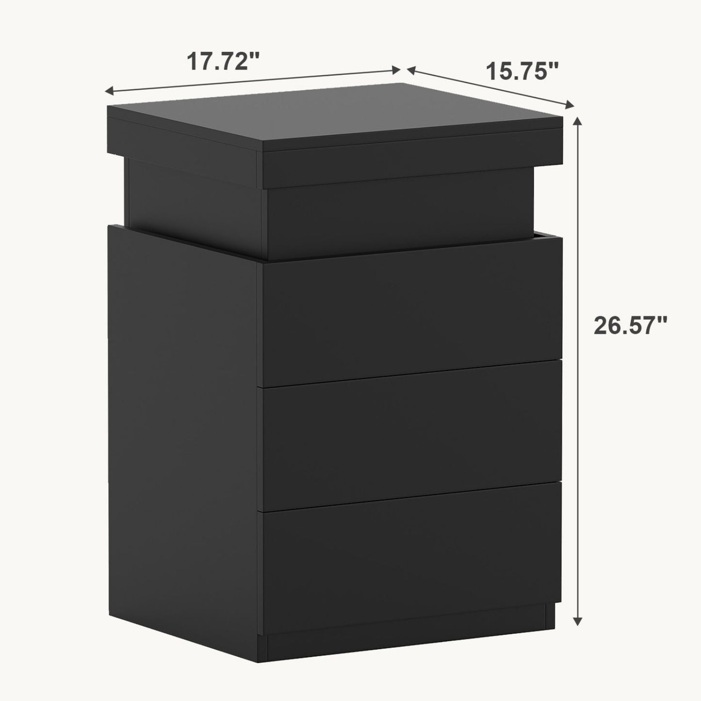 Modern LED Nightstand with Charging Station & 3 Drawers