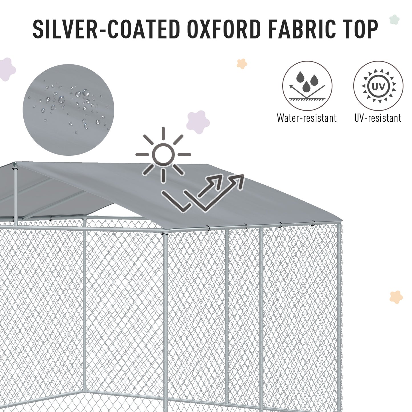 Large Outdoor Dog Kennel with Galvanized Steel Fence and Cover - Heavy Duty, Rainproof, Lockable Door, 9.8 x 9.8 x 7.7 ft