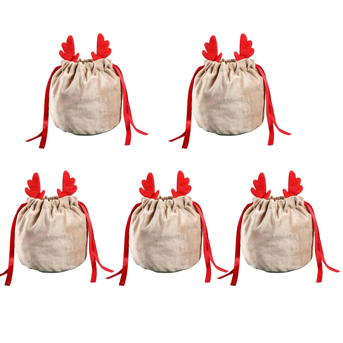 Christmas Velvet Drawstring Gift Bags - 5 Pack Mini Pouches