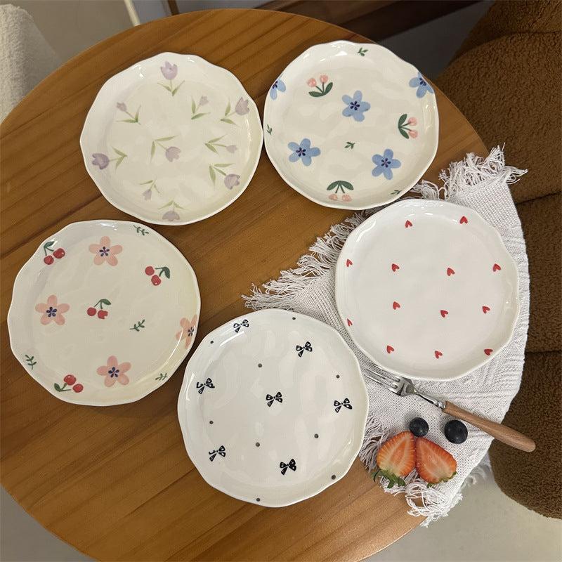 Small Irregular Floral Ceramic Plate - Hand-Painted Kitchen Decor