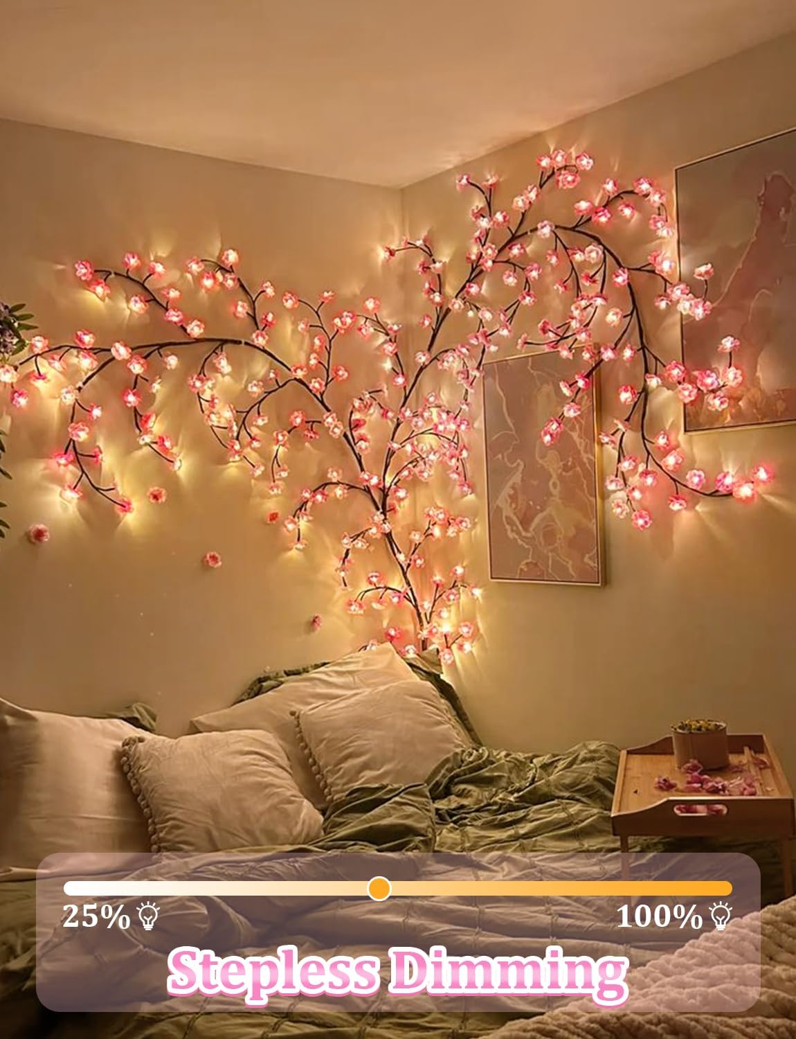 Cherry Blossom LED Tree Branch Wall Lights - 144 LED, 8 Modes, USB Powered, Indoor Decor