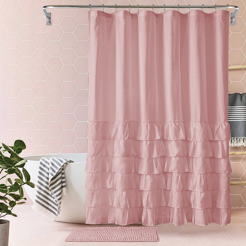 Folding Polyester Bathroom Shower Curtain with Pleated Design - 180x180cm