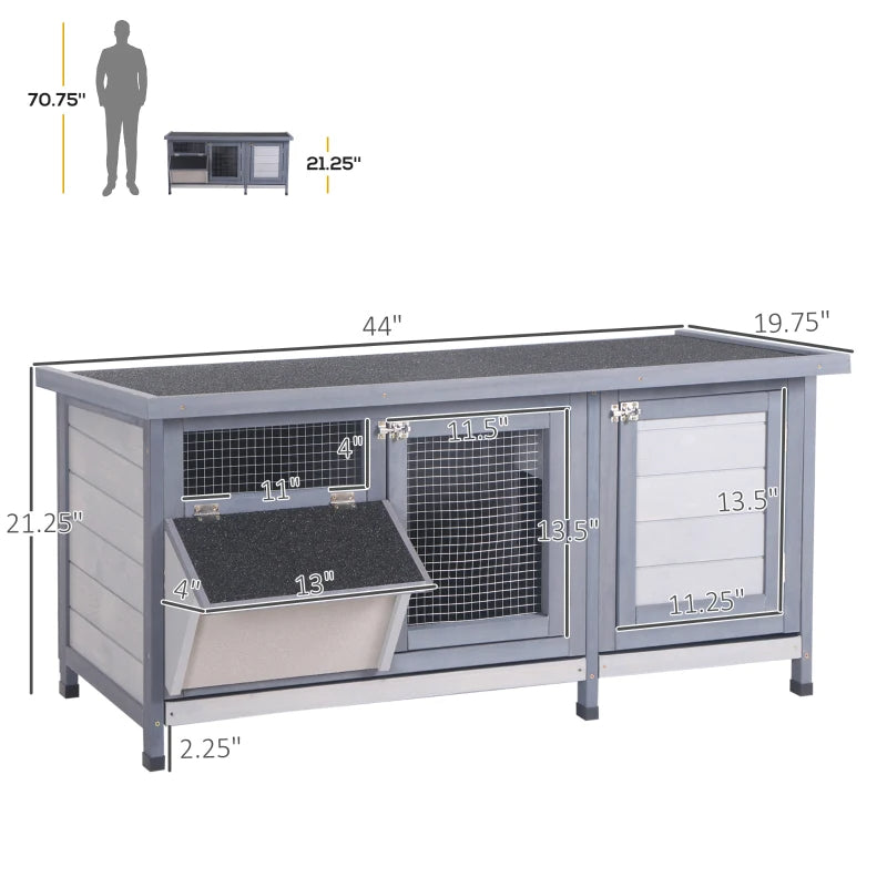 Wooden Rabbit Hutch with Waterproof Roof & Feeding Trough for Small Animals