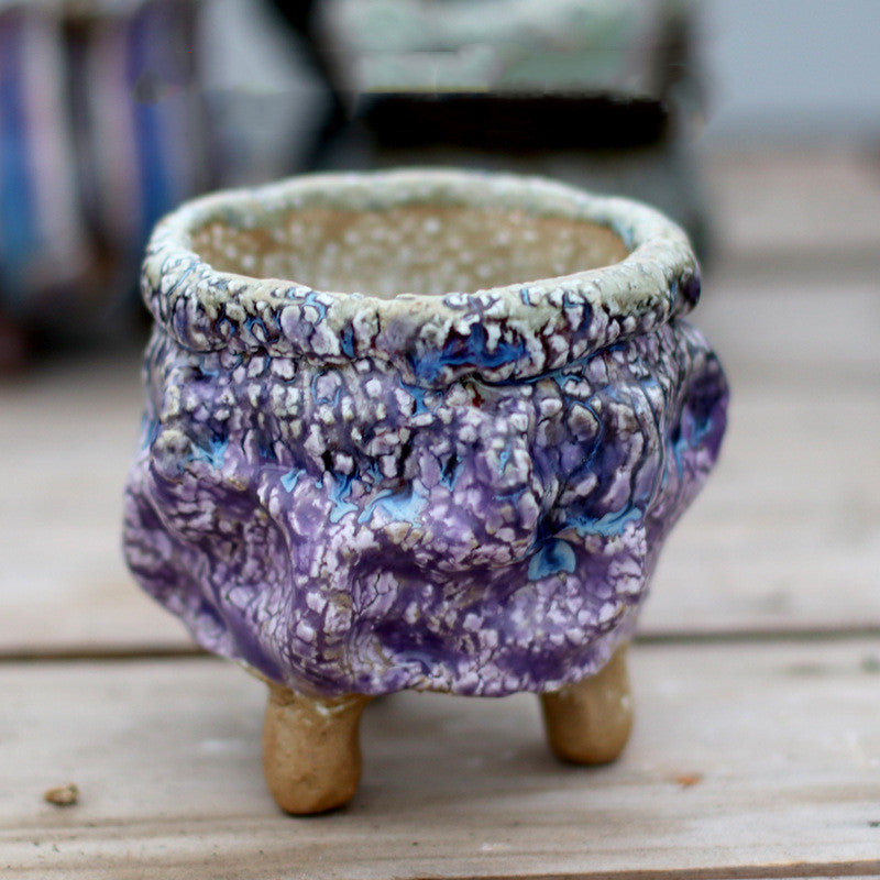 Creative Ceramic Flowerpot with Hand-Controlled Bursting Flow Glaze