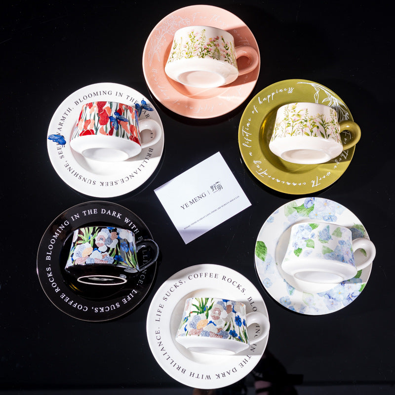 Elegant Iris Flower Ceramic Coffee Cup Set with Gift Box - Multiple Styles & Sizes