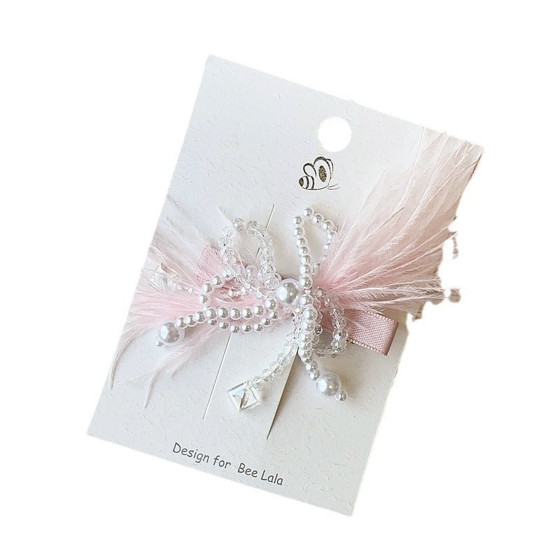 Children's Birthday Hat Hair Clip - Pearl & Feather