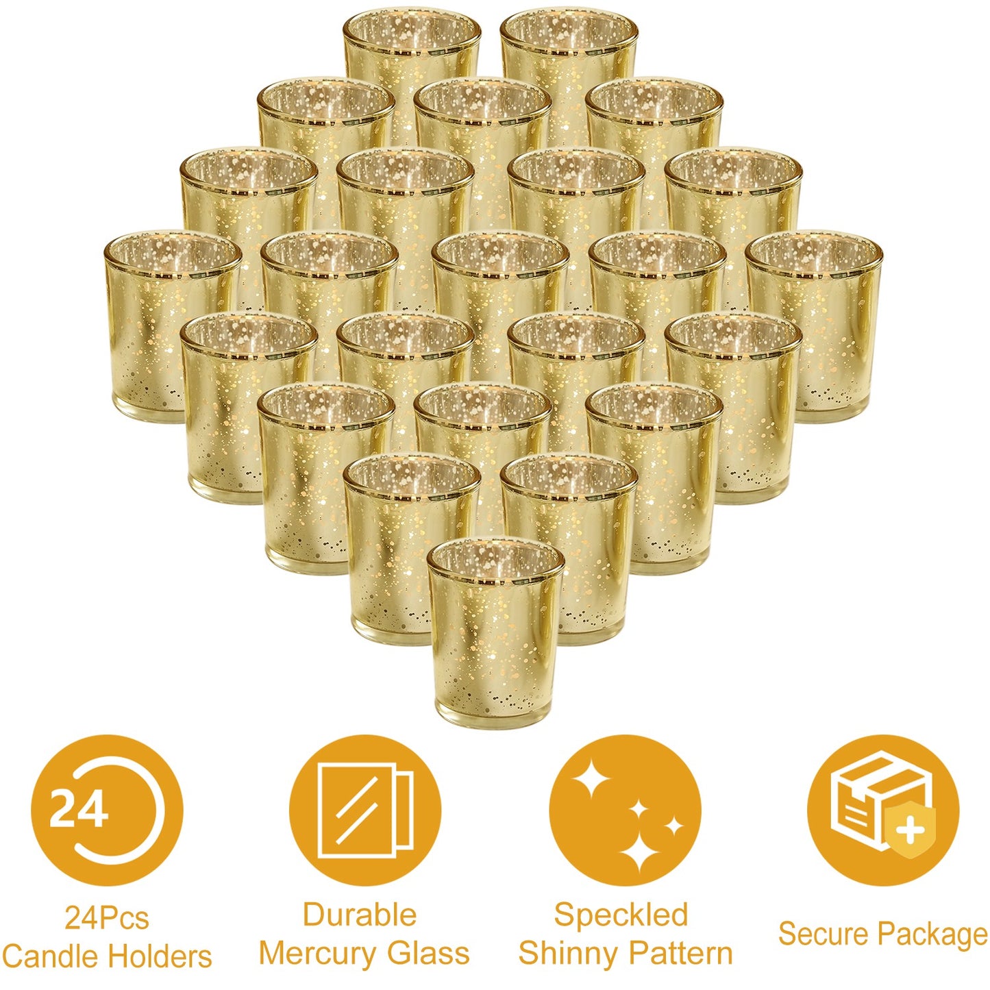 24Pcs Gold Mercury Glass Votive Candle Holders Set