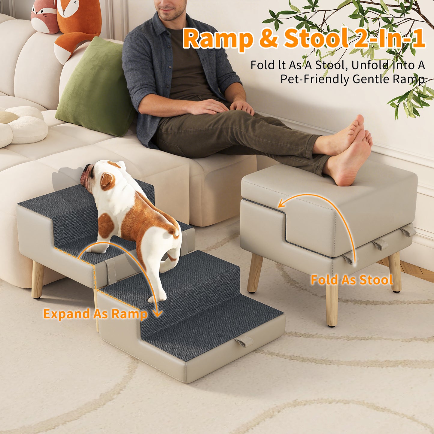 Foldable 4-Step Dog & Pet Stairs Ramp for Sofa Bed - Support Up To 220lbs
