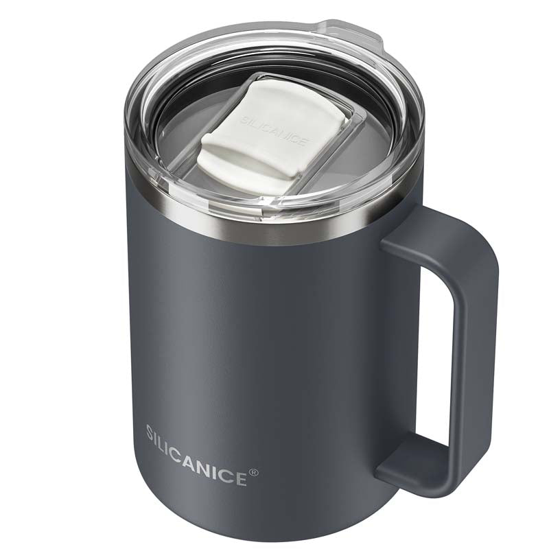 14oz Insulated Coffee Mug with Handle & Detachable Lid - Stainless Steel Travel Tumbler
