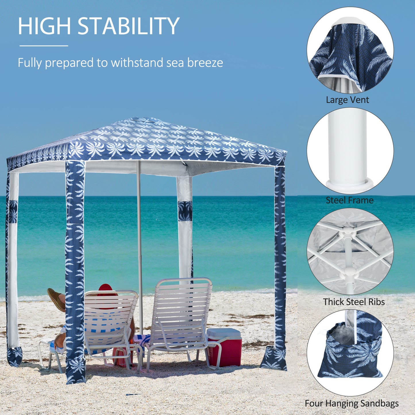 Beach Canopy Umbrella - 6.5' UV50+ Sun Shade with Sandbags