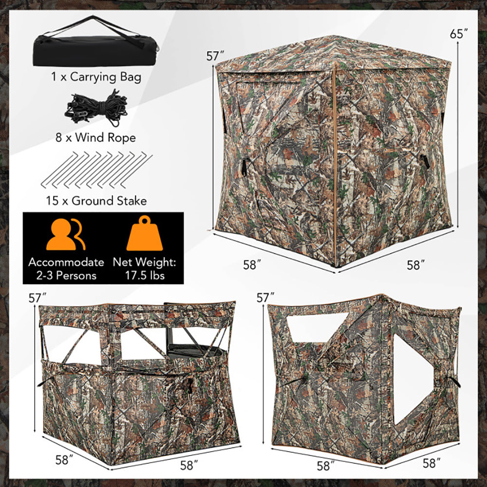 5-IN-1 Detachable Hunting Blind for 2-3 People - Camouflage