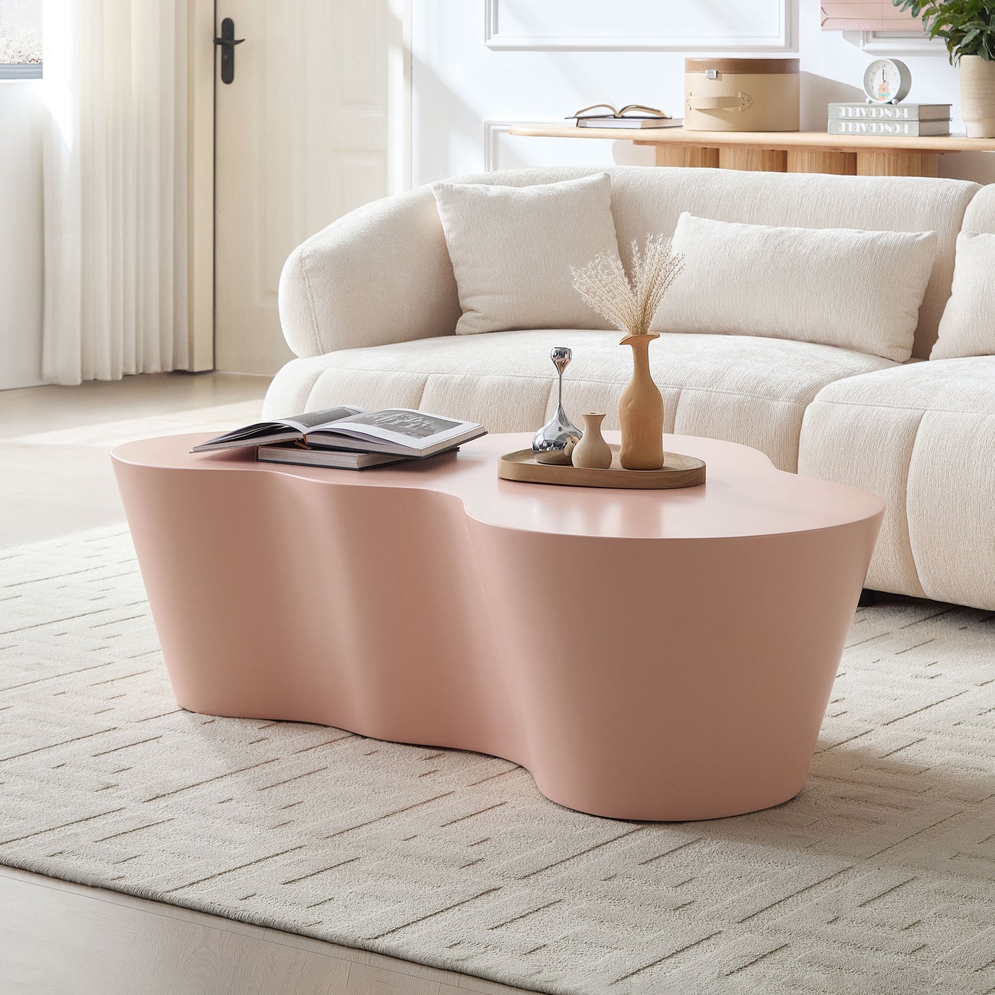 50 Inch Pink Unique Shape Coffee Table - Sturdy Fiberglass