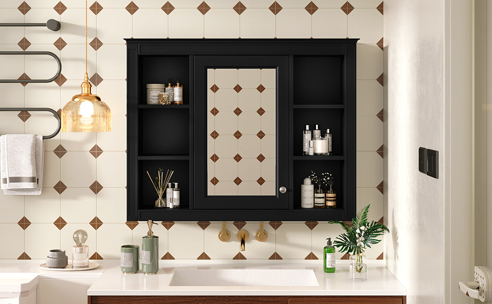 35'' x 28'' Wall Mounted Medicine Cabinet with Mirror - Black