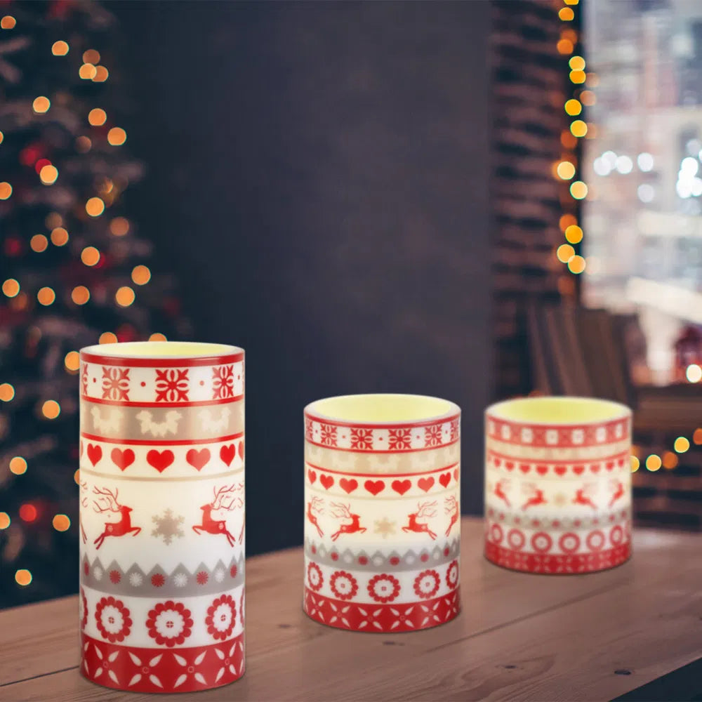 Christmas Flameless LED Candle Set with Remote Control - 3Pcs