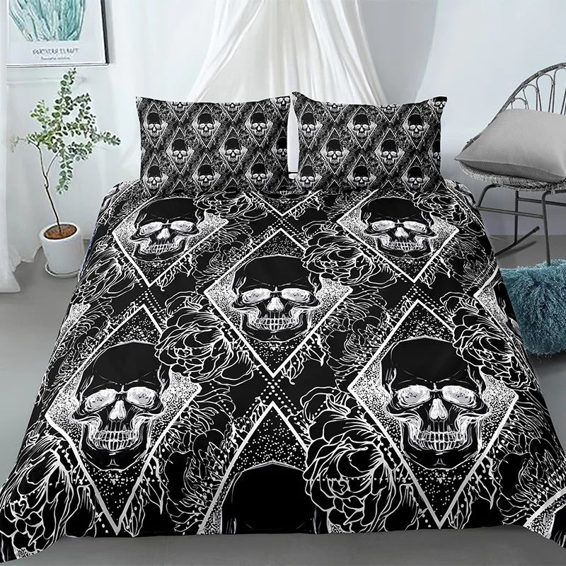 Halloween Skull Print Down Quilt Cover Set Gothic Home Textiles