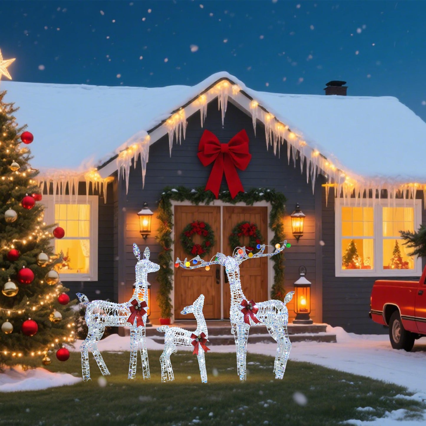 PVC Woven Reindeer Christmas Decoration Set - Indoor/Outdoor