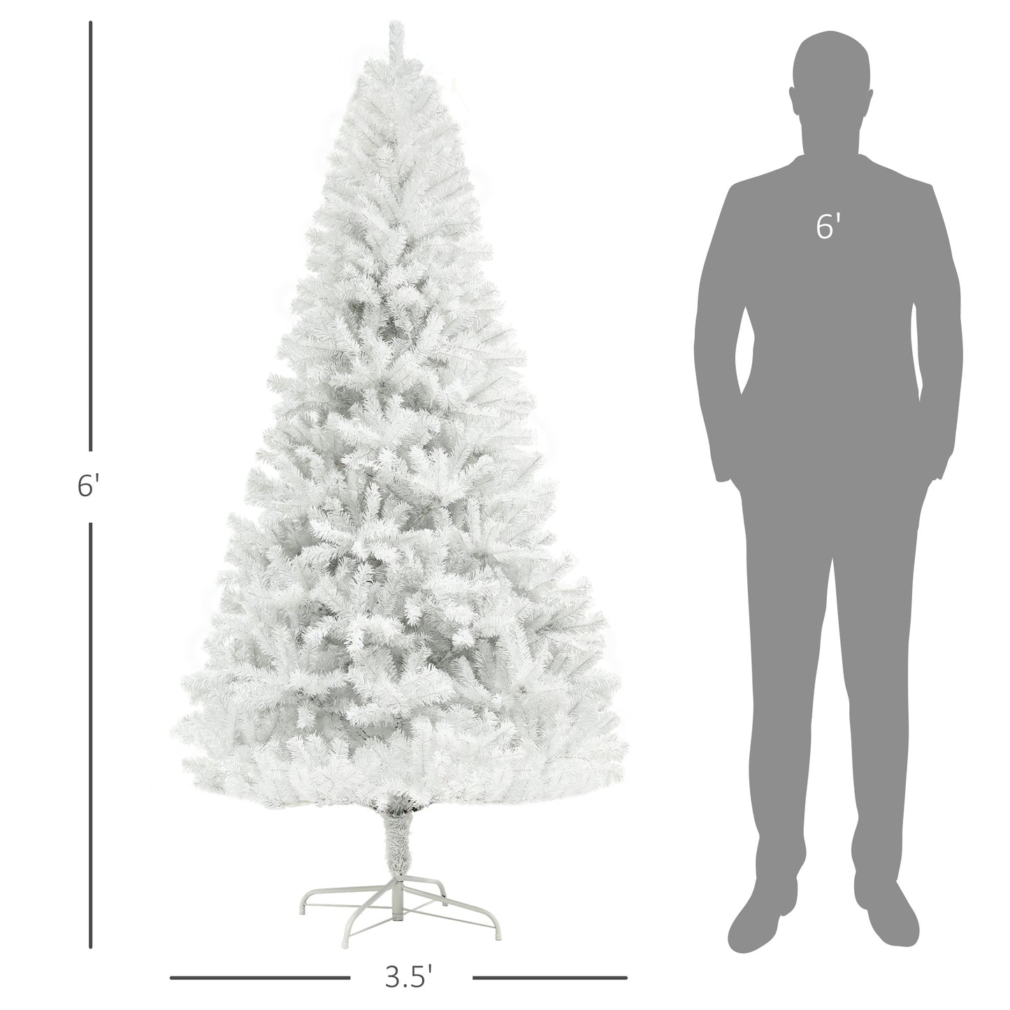6ft White Artificial Christmas Tree with 1000 Tips & Steel Base