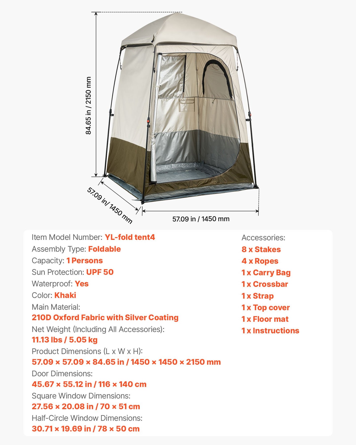 Portable Camping Shower Tent with Ground Stakes & Carry Bag - Waterproof Privacy Shelter for Beach & Outdoor Use