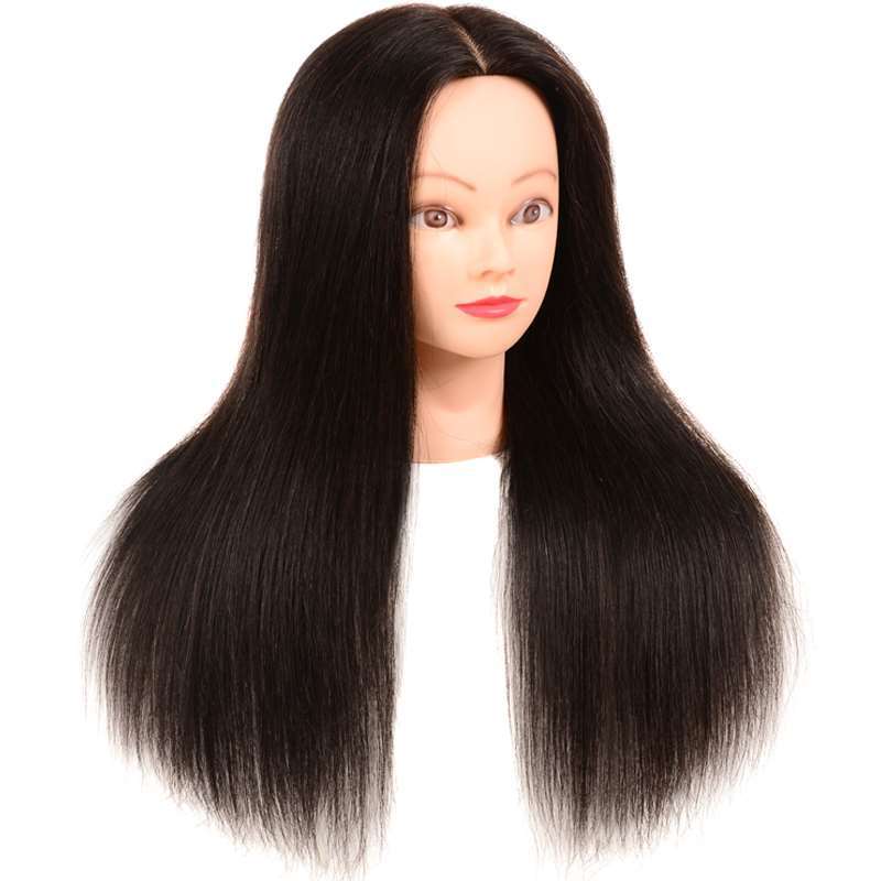 Real Hair Styling Head for Haircut Perm & Dye - Black with Makeup