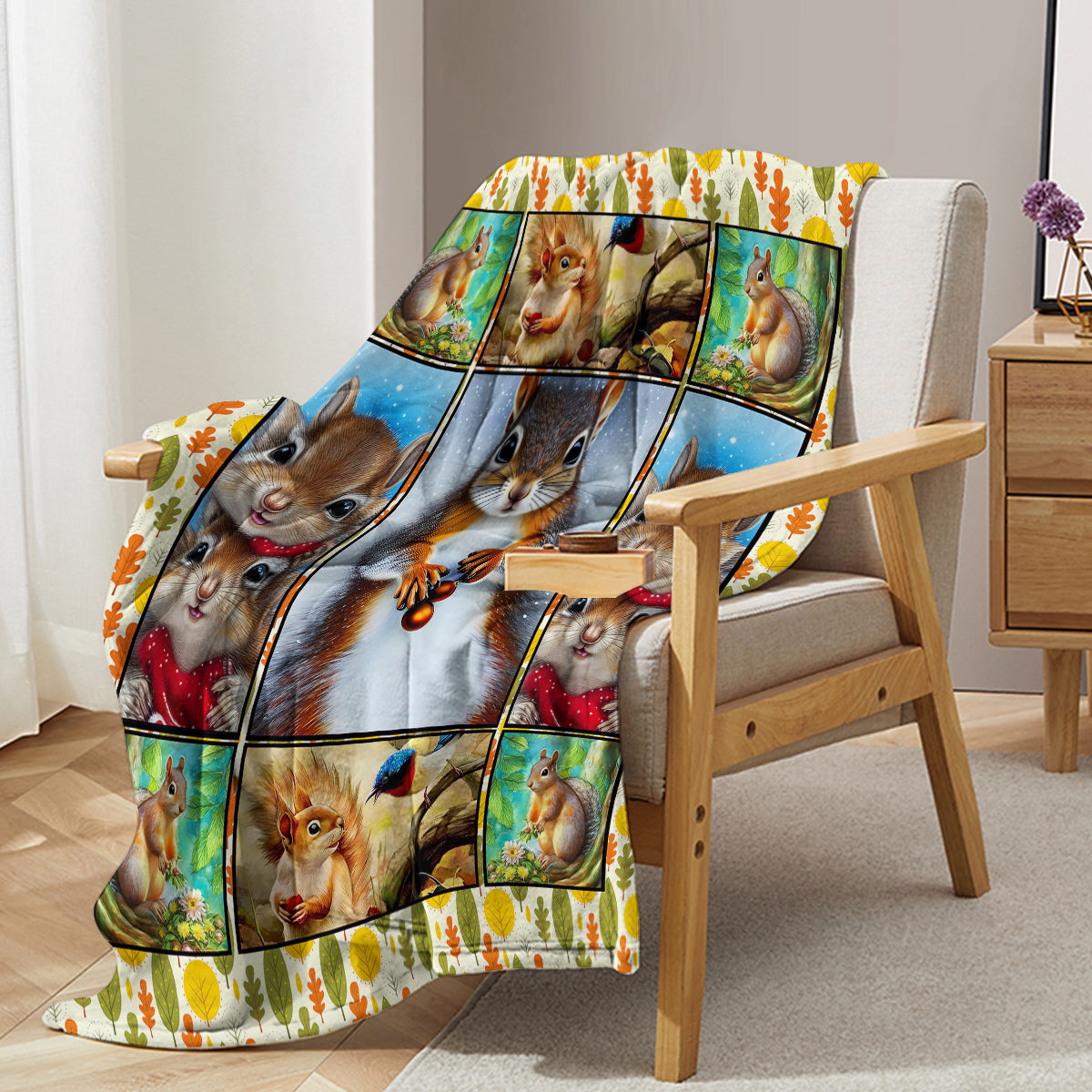 Cute Cartoon Squirrel Printed Blanket - Soft Fleece, 150x200cm