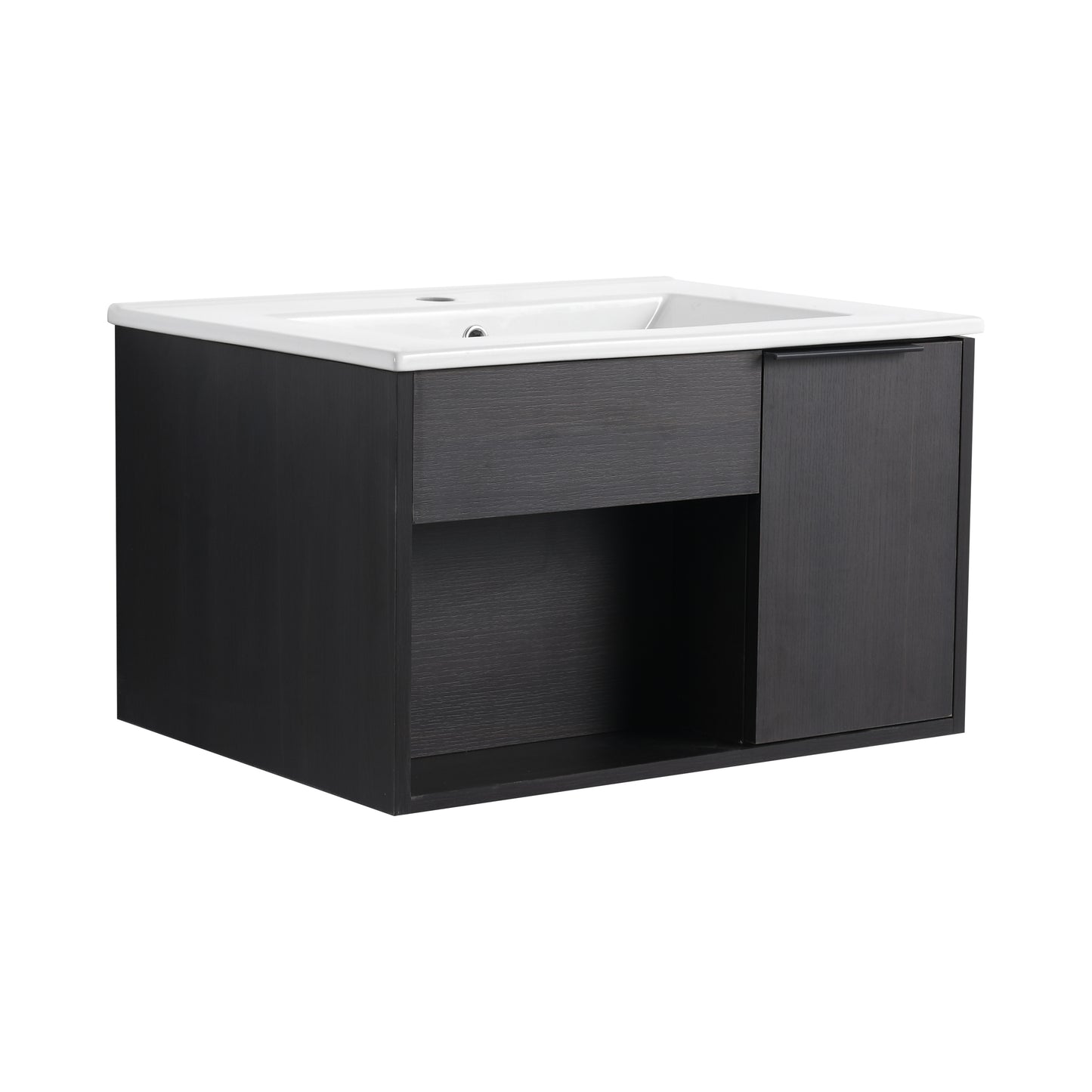 24" Wall-Mounted Bathroom Vanity with Ceramic Sink - Dark Oak