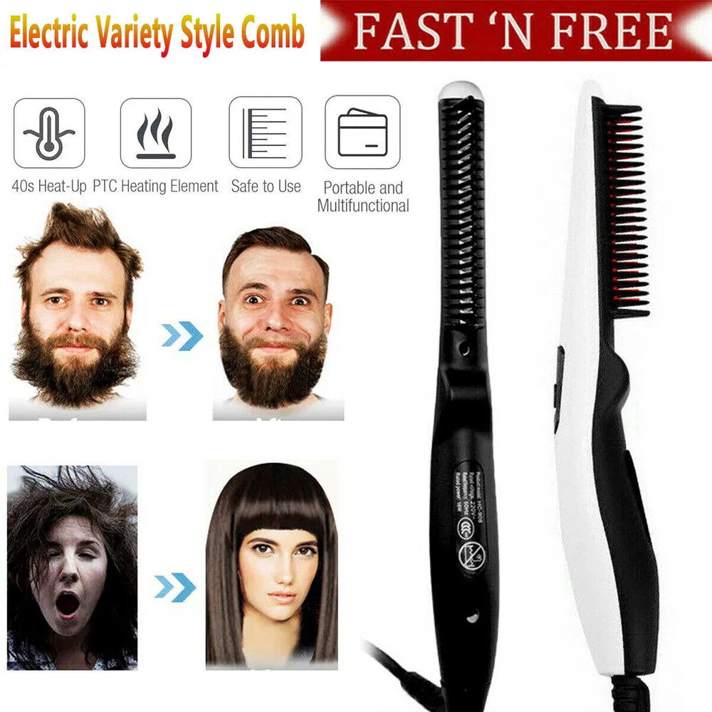 Electric Heated Beard Straightener Brush - Fast Heating Hair Styler