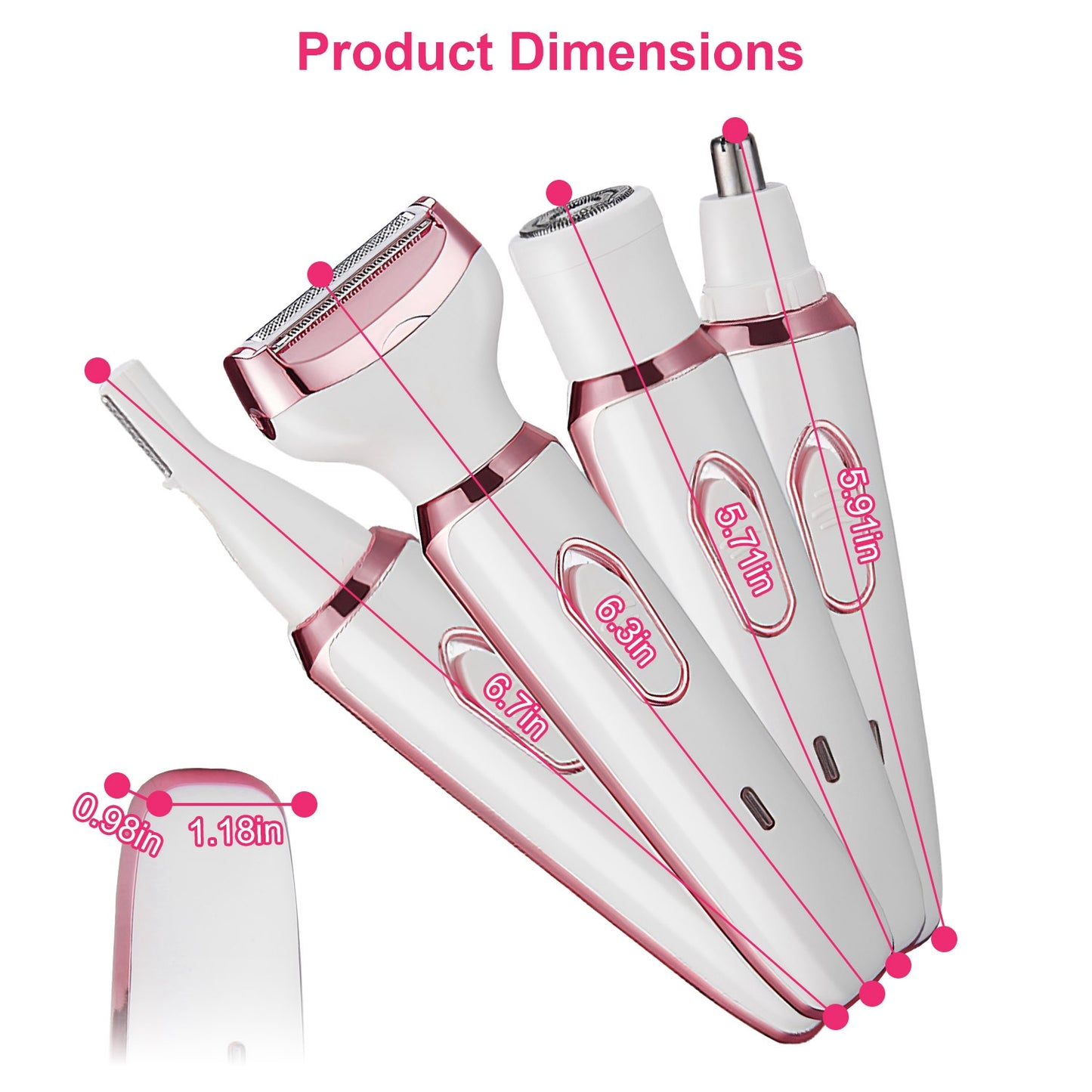 4-in-1 Women's Electric Shaver & Grooming Kit - Rechargeable - Rose Pink