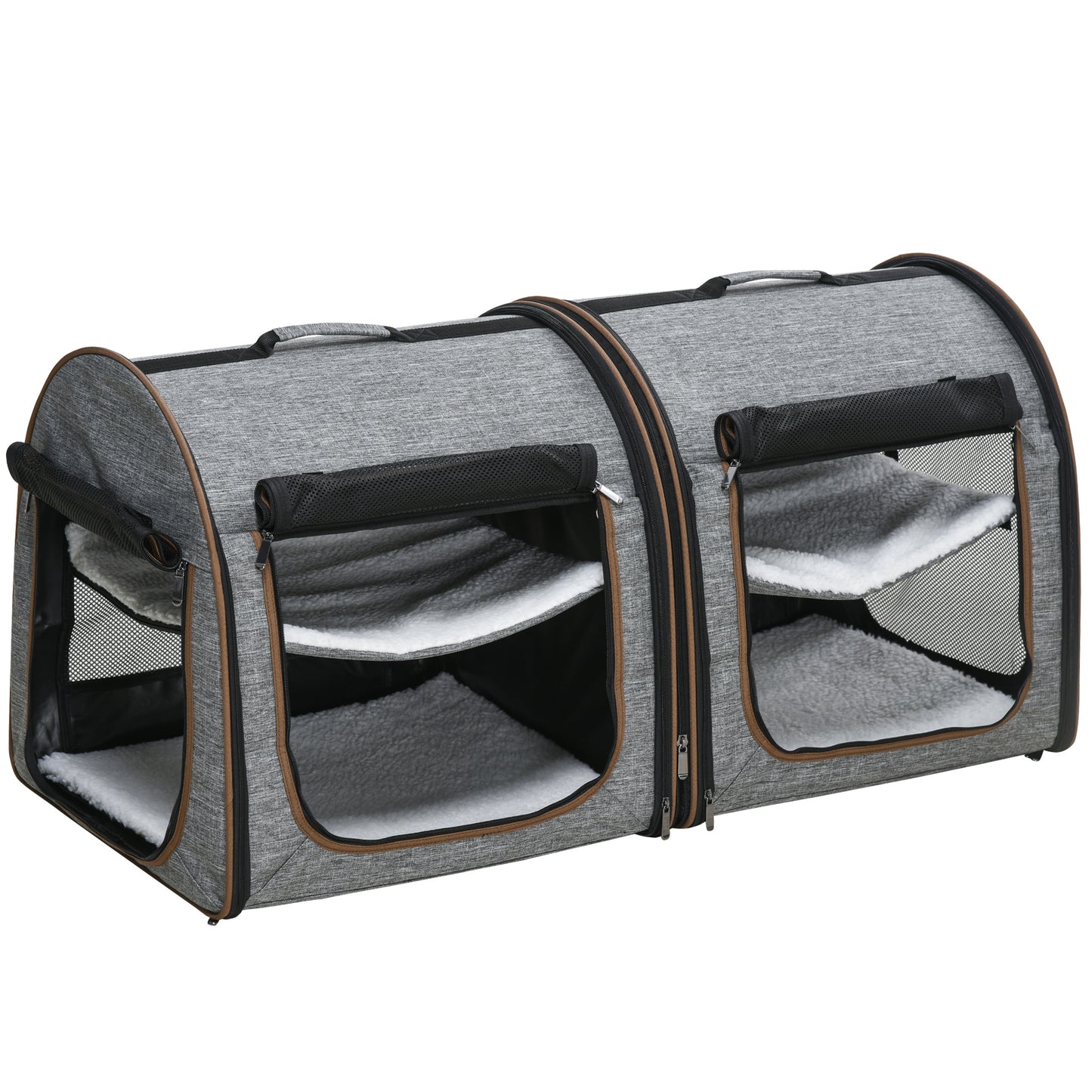 Portable Soft-Sided Cat Carrier with Divider and Storage Bag - Grey