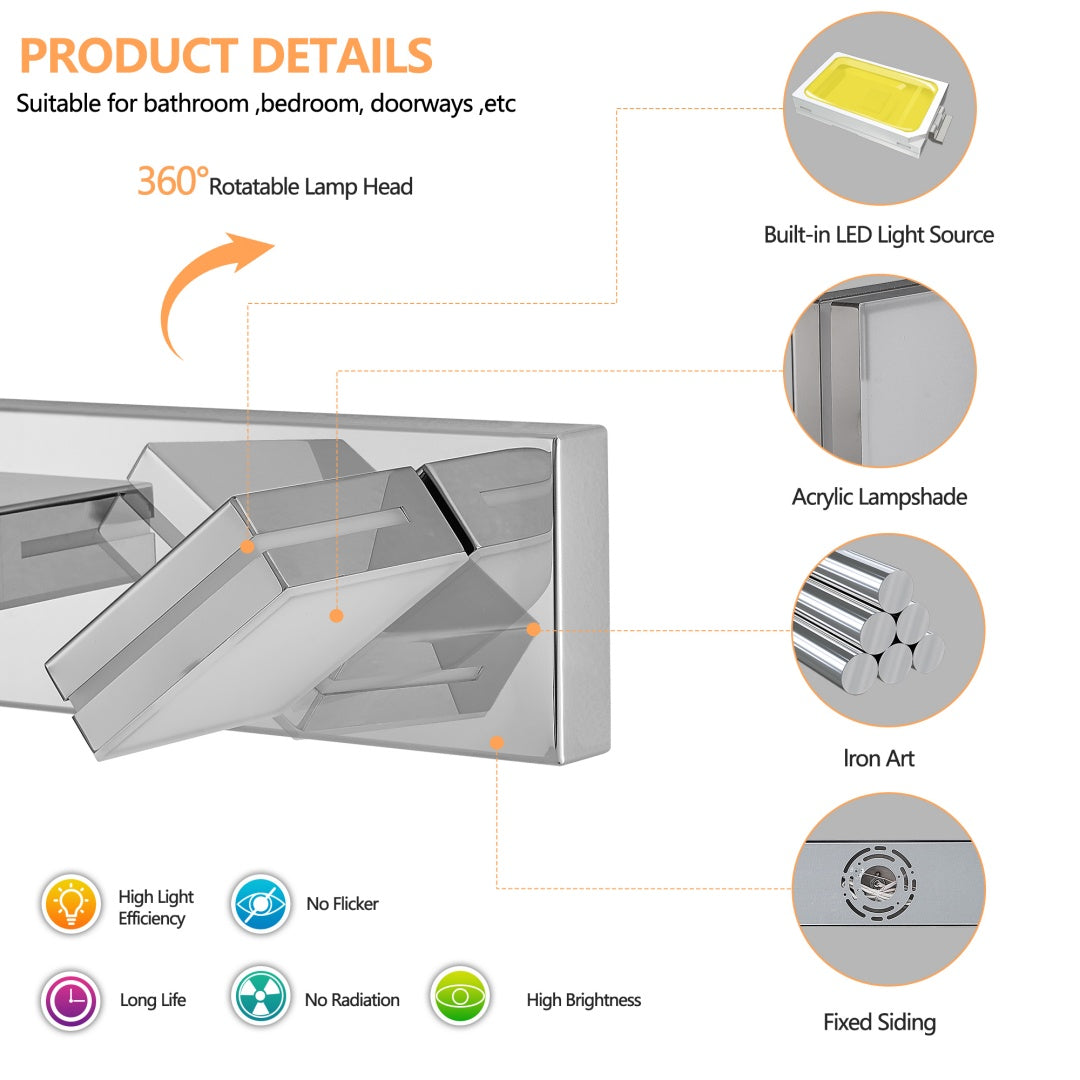Modern Chrome LED Vanity Light - 5-Light Wall Sconce for Bathroom