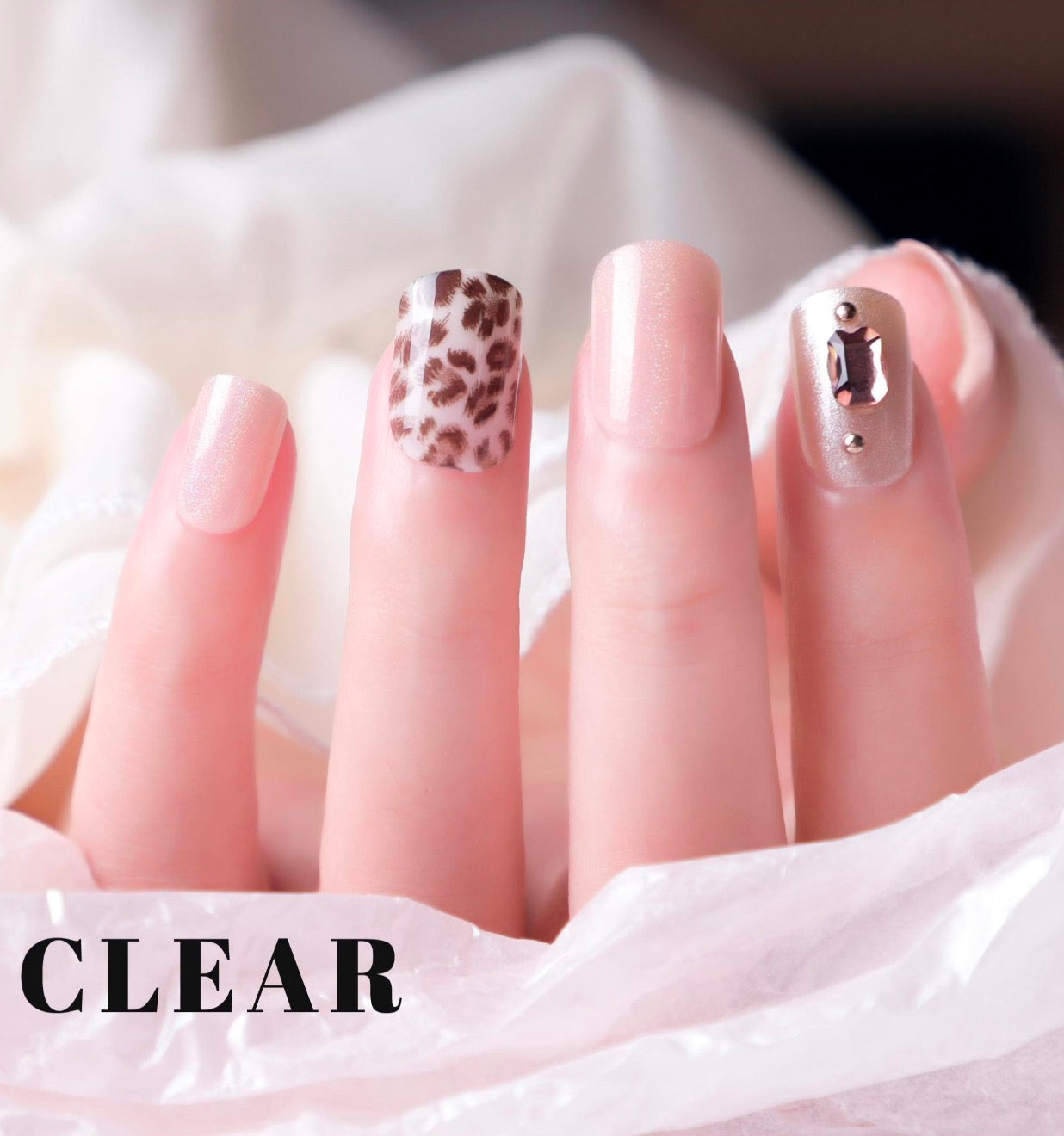 Leopard Print Press-On Nails with Shimmer and Gem Details - 10 Piece Set