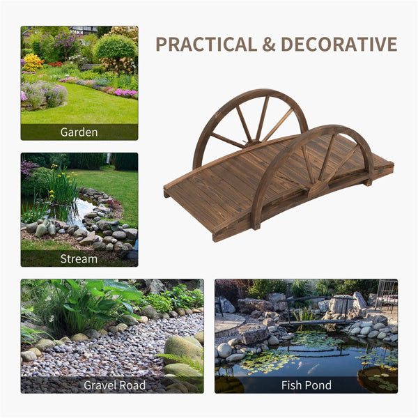 Wooden Garden Bridge 3.3ft Outdoor Arched Footbridge with Weather-Resistant Fir Wood