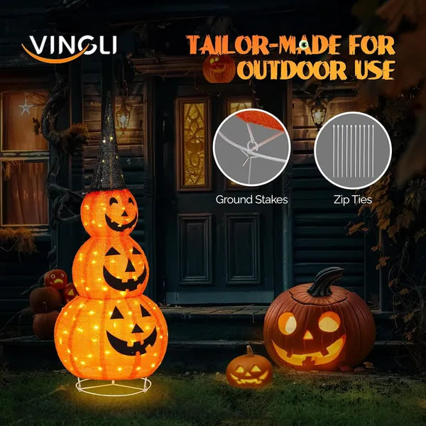 Lighted Halloween Pumpkin Decorations - 5FT Collapsible with 100 LEDs