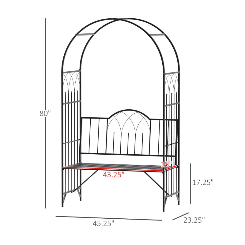 Outdoor Metal Trellis Arbor with Garden Bench for Climbing Plants, Black, 484 lbs Capacity