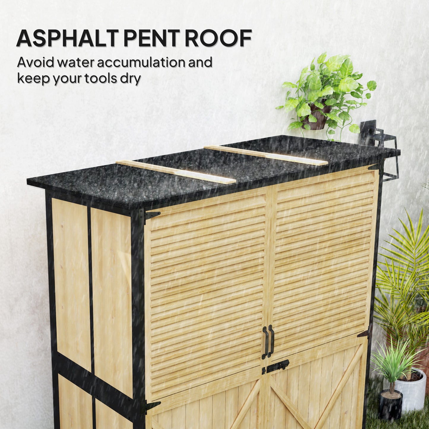 Wood Storage Shed, Outdoor Garden Shed With Asphalt Roof, 2 Shelves,