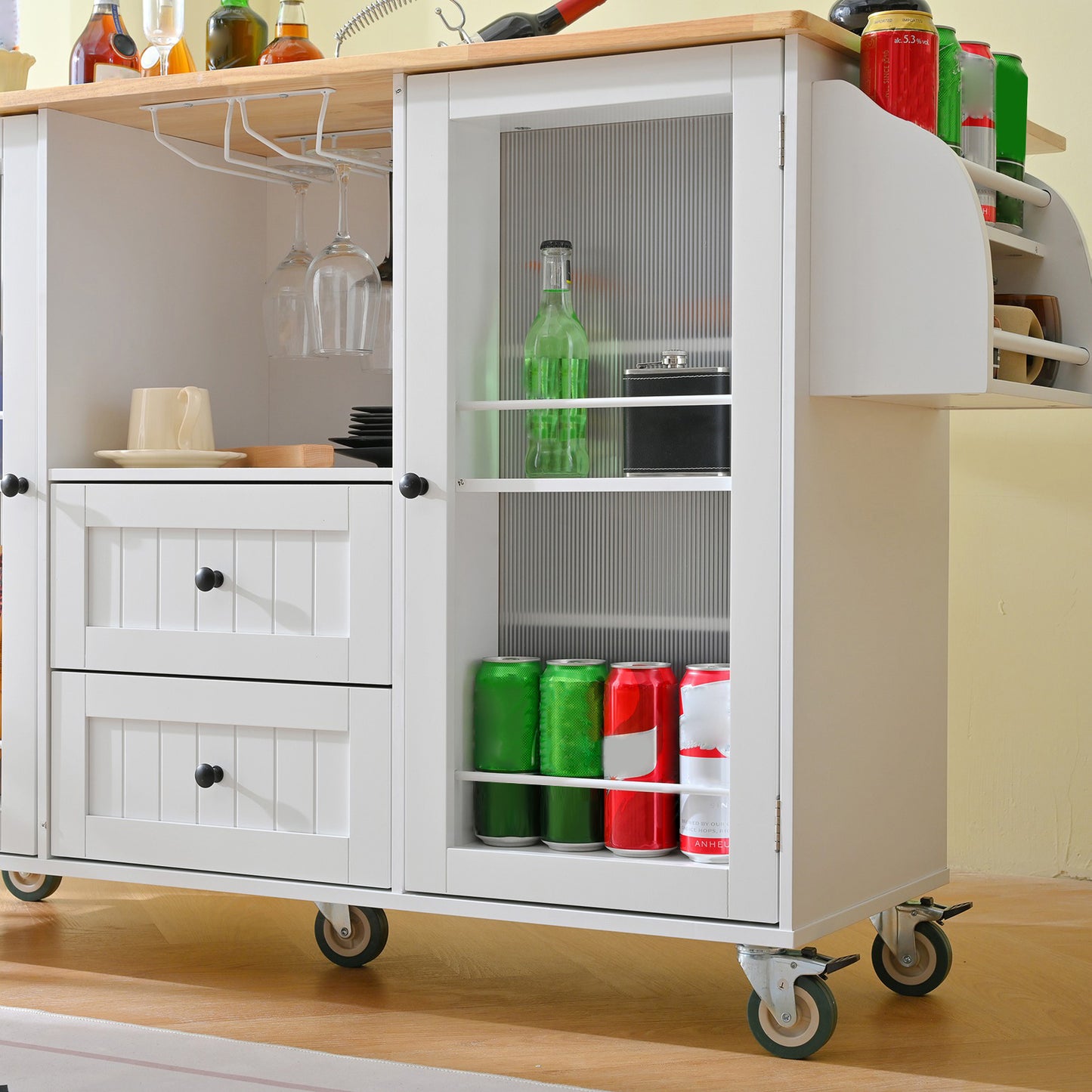 Kitchen Island Cart Rolling On Wheels With 13 Storage Areas Drop Leaf