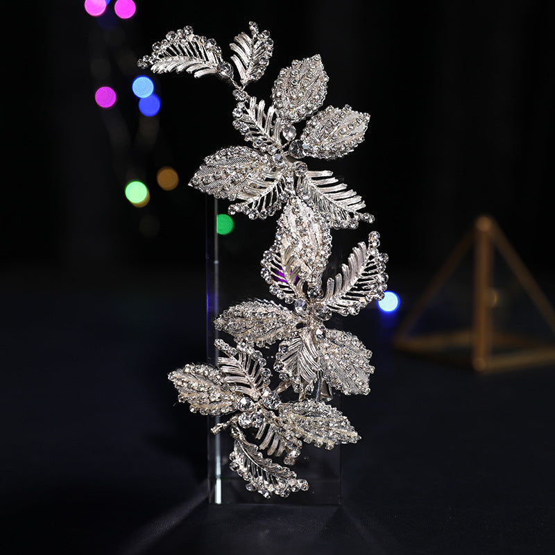 Bridal Alloy Hairpin with Diamond Inlaid Leaf Design