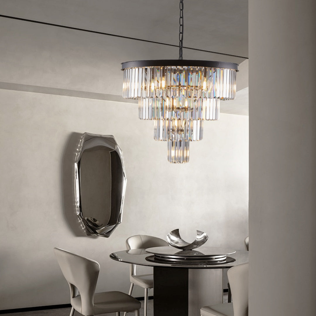 Elegant Black Crystal Chandelier - 4 Tier Modern Lighting Fixture