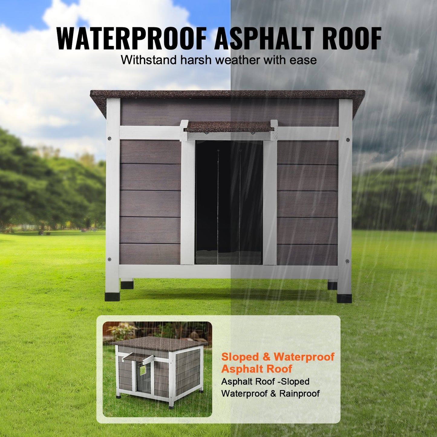 Outdoor Wooden Cat House with Roof, Door Flaps & Window - Feral Cat Shelter