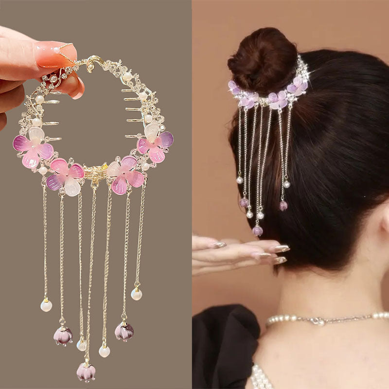 Amethyst Flower Tassel Hairpin - FS1006